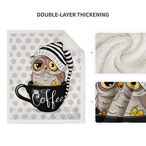 Jekeno Owl Blanket Hat Coffee Cup Print Gifts for Women Kids Girls Mom Home Bedroom Living Room Decor Soft Cozy Lightweight Cartoon Throw Blankets 50"x60"