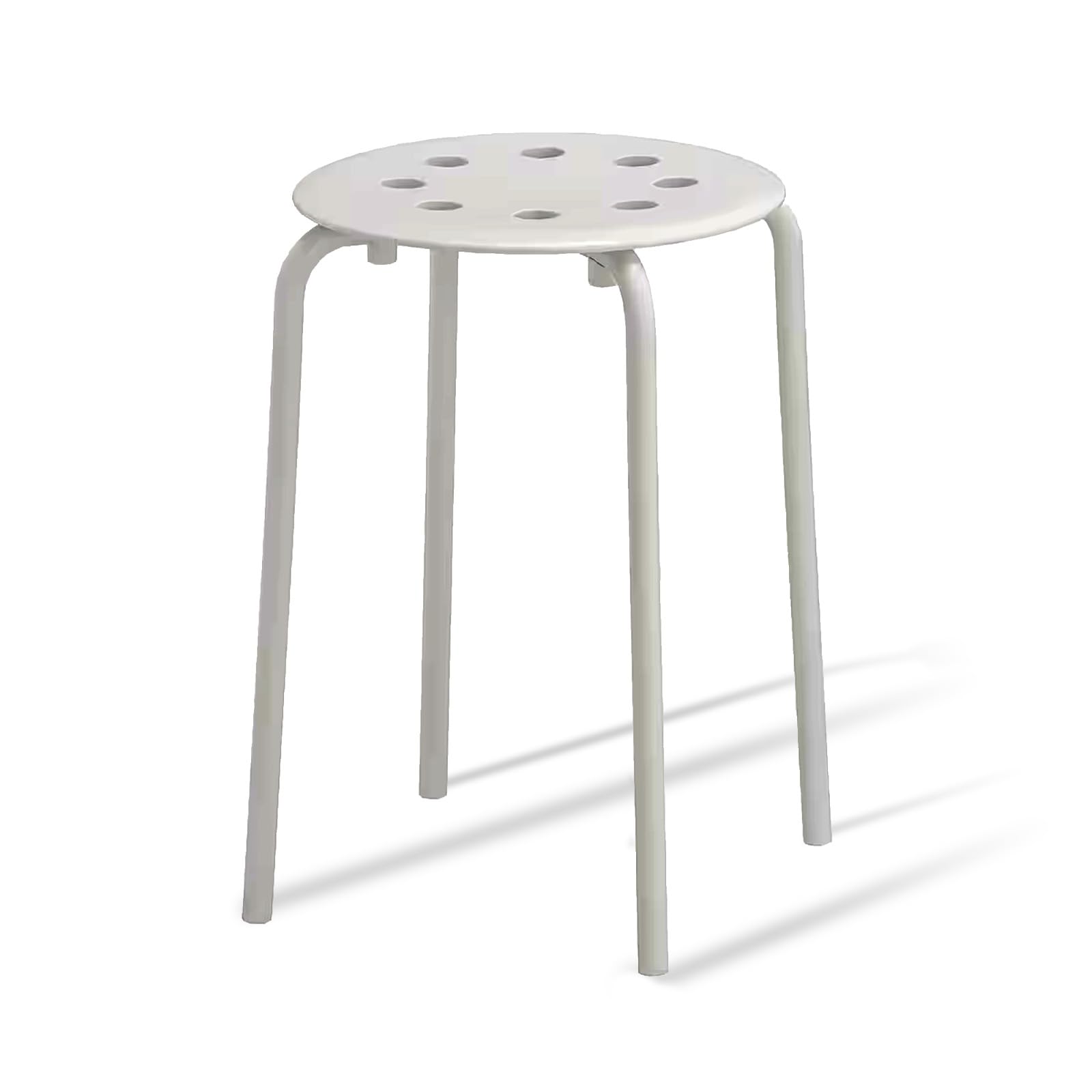 home stuff Marius Metal Stacking Stools 18"x17", Round Seat Bar Stool with 8 Breathable Holes Anti-Slip, Multi Purpose, Kitchen Breakfast Dining Chair, Bedroom, Bathroom, Children Stool, White