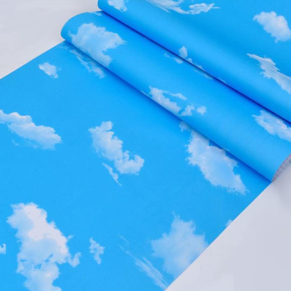 TAOGIFT Peel and Stick Contact Paper Blue Sky Clouds Pattern Wallpaper Vinyl for Kitchen Wall Art Crafts Decor 24x117 Inch