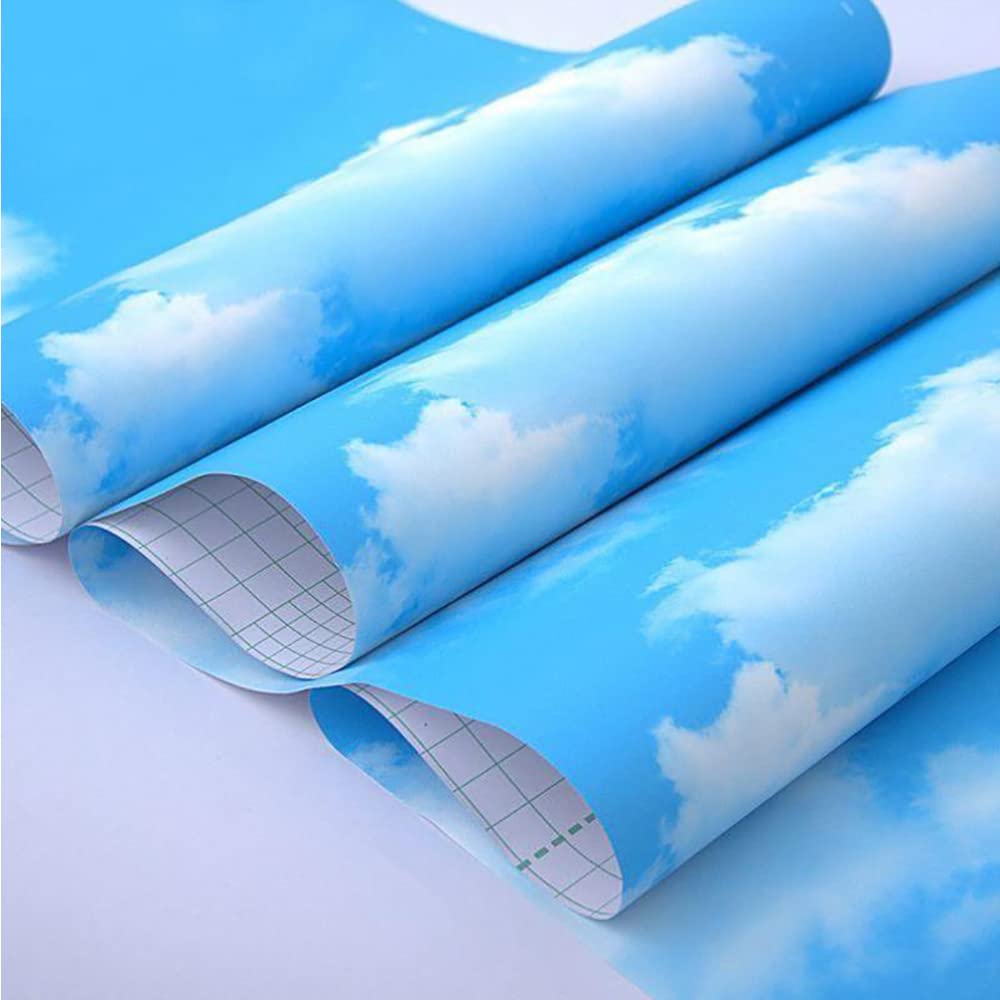 TAOGIFT Peel and Stick Contact Paper Blue Sky Clouds Pattern Wallpaper Vinyl for Kitchen Wall Art Crafts Decor 24x117 Inch