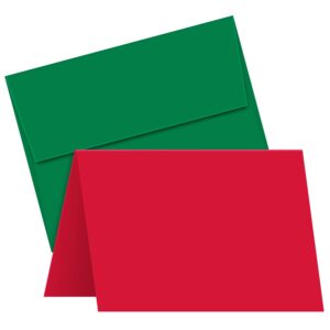 blank red a2 (4.25" x 5.5") cards with green envelopes – great for customized and personalized holiday, christmas and new year greetings, party invitations, thank you cards and announcements – 25 sets