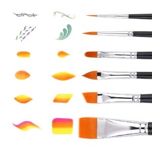 Bowitzki Face Paint Brush Set, 6pcs Artist Brushes for Body Face Painting,Acrylic Painting Watercolor Oil Gouache