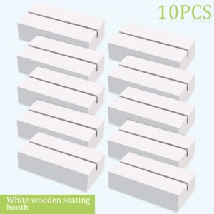 Bercoor 10 Pieces White Wood Place Card Holders, 3 x 1.6 x 0.8 Inch Wood Table Number Stands Wood Sign Holders for Wedding Party Events Decoration