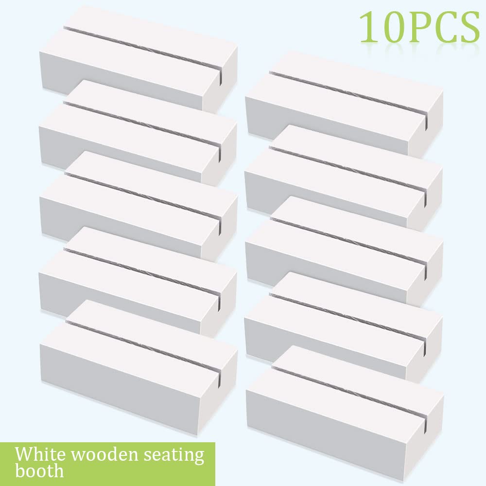 Bercoor 10 Pieces White Wood Place Card Holders, 3 x 1.6 x 0.8 Inch Wood Table Number Stands Wood Sign Holders for Wedding Party Events Decoration