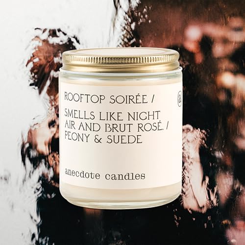 Anecdote Candles 'Rooftop Soiree' Coconut Soy Wax Candle Jar | Premium Hand Poured & Long Burning | Peony & Suede Scent | Phthalate-Free | for Home, Office, Gift - 7.8 Oz