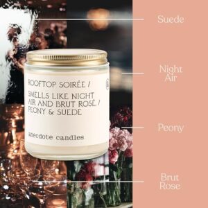 Anecdote Candles 'Rooftop Soiree' Coconut Soy Wax Candle Jar | Premium Hand Poured & Long Burning | Peony & Suede Scent | Phthalate-Free | for Home, Office, Gift - 7.8 Oz