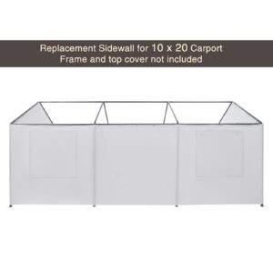 Gardesol Carport Replacement Sidewall, Replacement Sidewall Tarp for 10' x 20' Carport Frame, 180G Waterproof & UV Protected Replacement Sidewall Cover, White, Top Cover and Frame Not Included