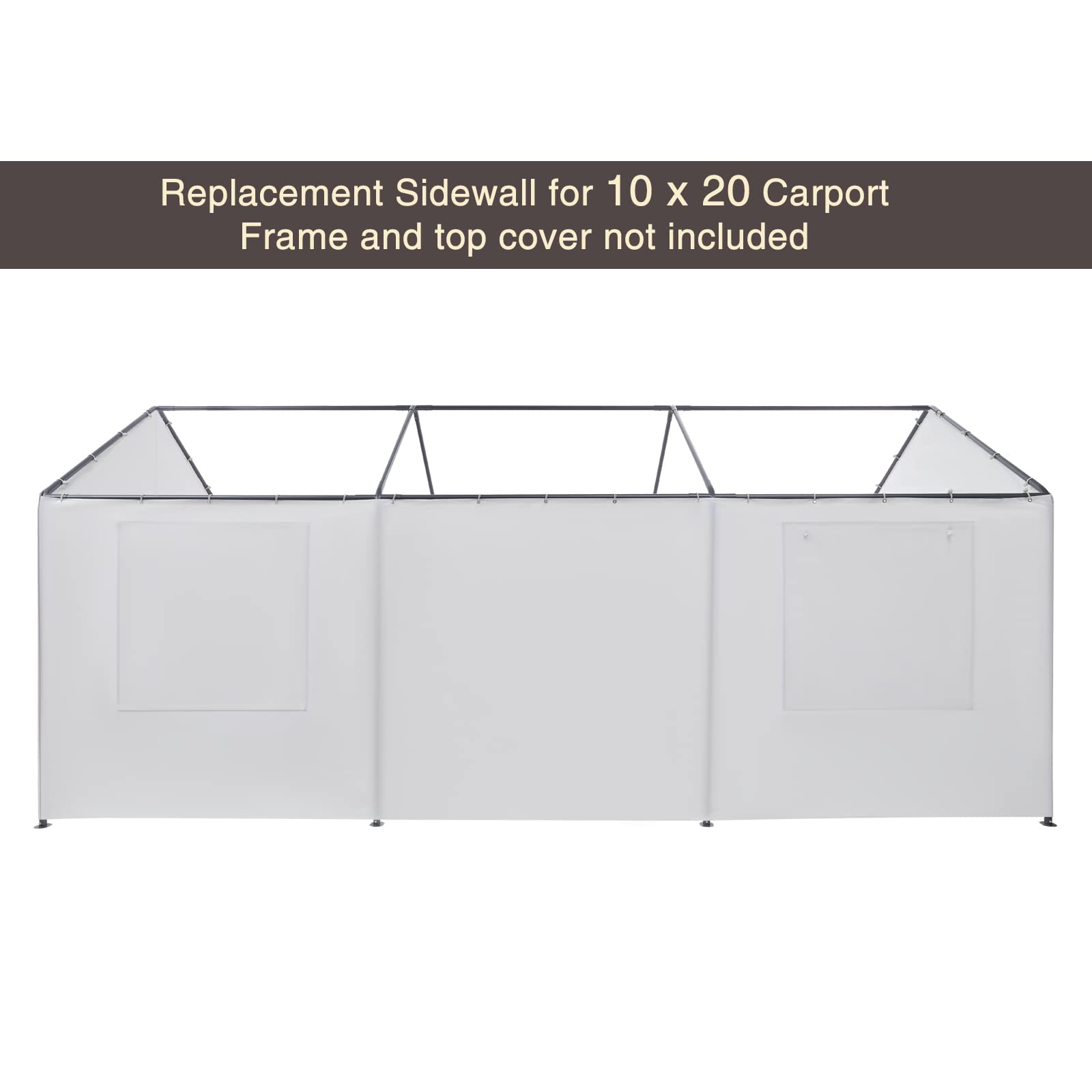 Gardesol Carport Replacement Sidewall, Replacement Sidewall Tarp for 10' x 20' Carport Frame, 180G Waterproof & UV Protected Replacement Sidewall Cover, White, Top Cover and Frame Not Included