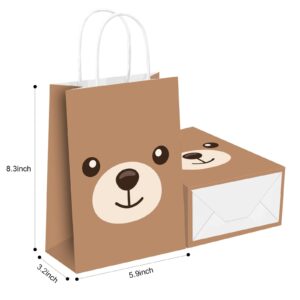 KERINGO 16 PCS Party Bags for Bear Party Decorations for Bear Baby Shower Party Bags Gift Treat Bags Paper Goody Candy Snack Bags for Kids Boy Girl Birthday Party Supplies and Decor