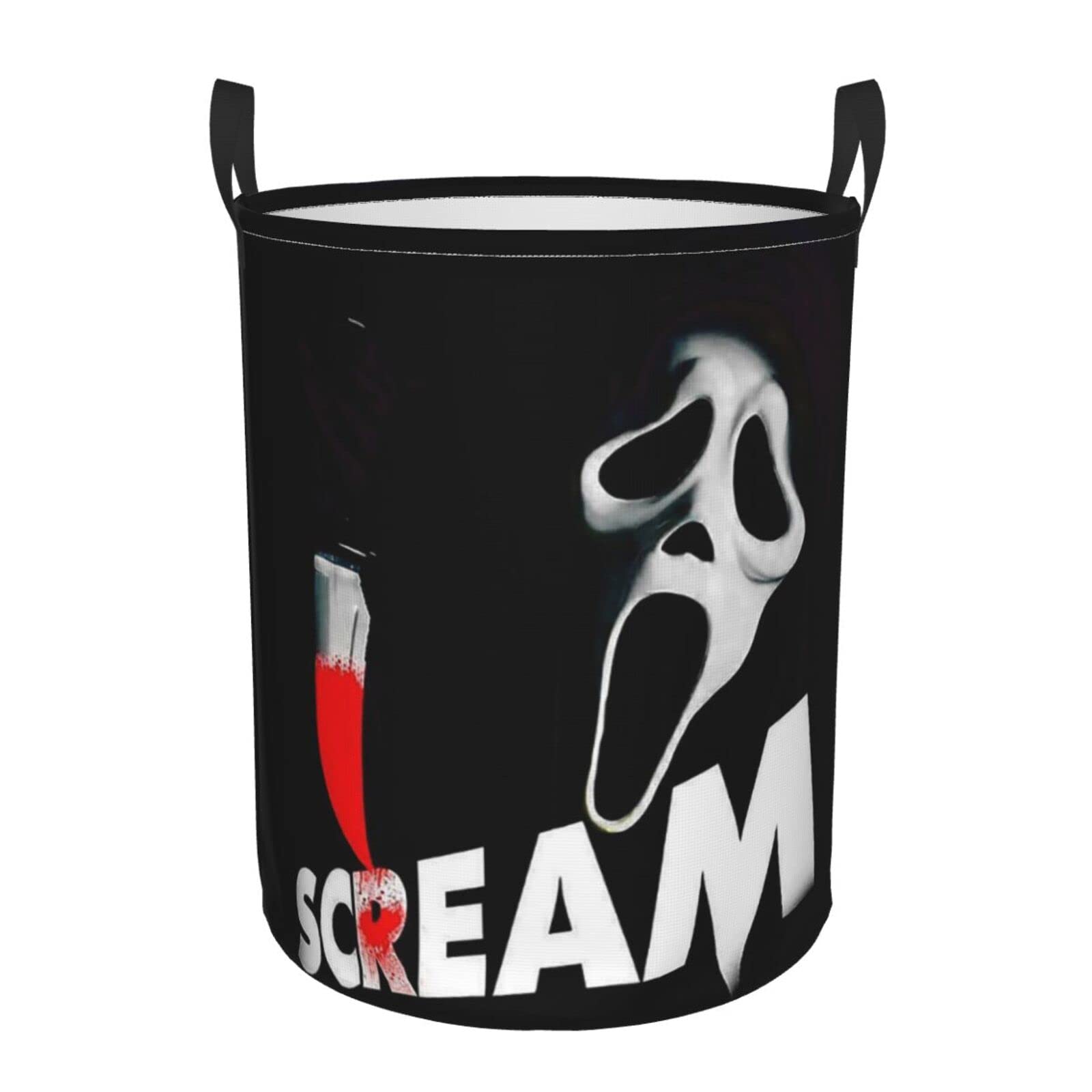 Movie Scream Theme Horror Dirty Clothes Laundry Hamper Durable Waterproof Polyester Laundrys Baskets With Handle Circular Foldable Storage Basket