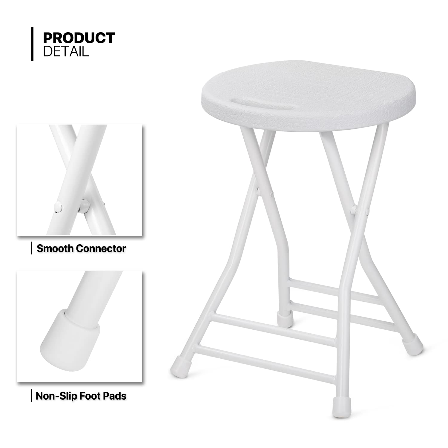 MoNiBloom 18 Inch Set of 6 Plastic Foldable Round Stools for Adults Small Lightweight Chairs for Dorm, Kitchen, Vanity and Outdoor use, 230 lbs Capacity, White