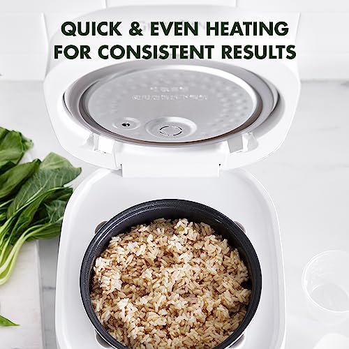 GreenPan Healthy Ceramic Nonstick Rice Quinoa Steel Cut Oats & Grains Cooker,Easy Meal Presets,4 Cups Uncooked (8 Cooked),Cool Touch,Compact,Warms, Steam,Removeable Bowl,Spatula Ladle&Cup, White