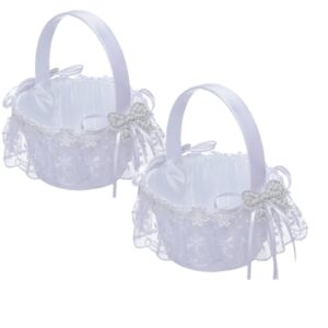 white wedding flower basket wedding party romantic decoration bridal flower basket bridesmaid children portable flower basket(e)