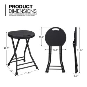 MoNiBloom 18 Inch Set of 6 Plastic Foldable Round Stools for Adults Small Lightweight Chairs for Dorm, Kitchen, Vanity and Outdoor use, 230 lbs Capacity, Black