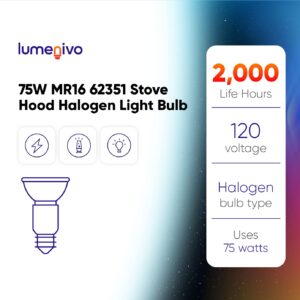 lumenivo 75W Halogen Bulb Replacement for Dacor Part 62351 92348 Range Hood Lights 120V MR16 Stove Hood Light Bulbs with E27 European Medium Screw Base - 2 Pack