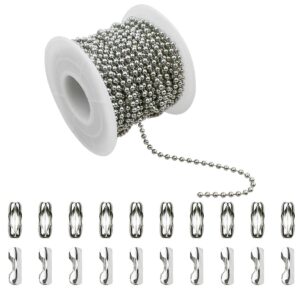 32.8 feet stainless steel ball beaded chain necklace chains for making jewelry with 20 pieces matching connectors silver color metal pull chain roll spool ball for dog tag diy (2.4mm in diameter)