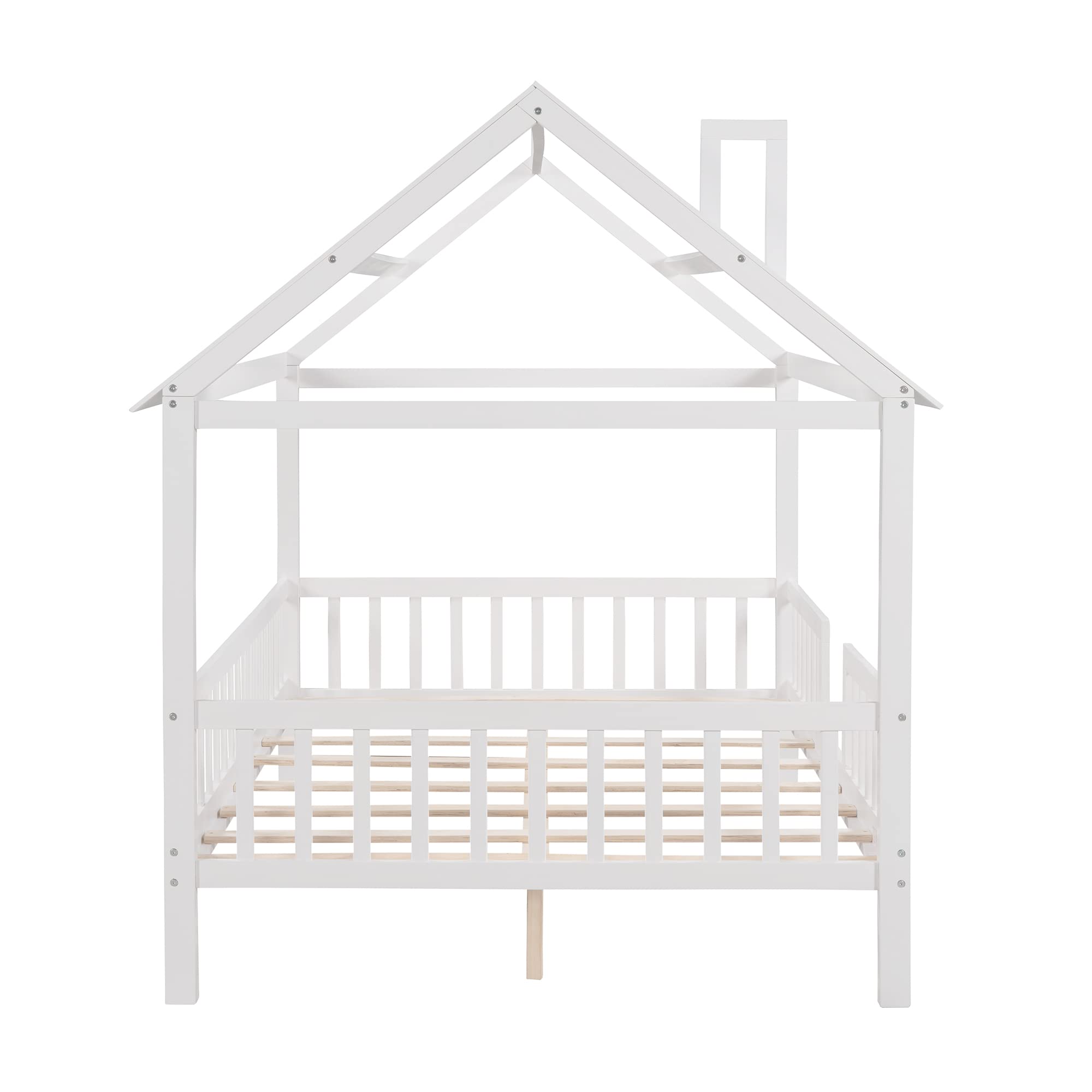 AOCOROE Full Size House Bed Frames for Boys and Girls,Wood Full Bed Frame House-Shaped Canopy Bed Frame with Slats and Surrounding Guard Rails, Full Size