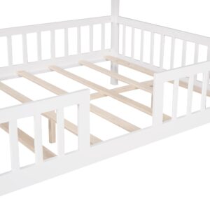 AOCOROE Full Size House Bed Frames for Boys and Girls,Wood Full Bed Frame House-Shaped Canopy Bed Frame with Slats and Surrounding Guard Rails, Full Size