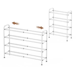 gonfoam 4-tier expandable shoe rack,adjustable shoe shelf storage organizer heavy duty metal free standing shoe rack for entryway closet doorway (white)