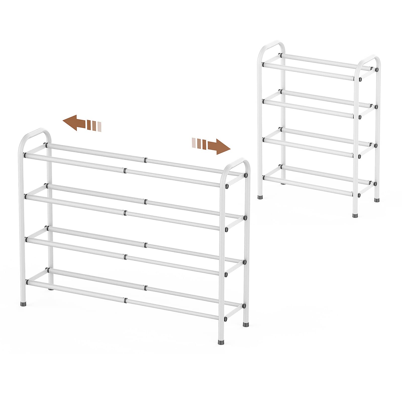 Gonfoam 4-Tier Expandable Shoe Rack,Adjustable Shoe Shelf Storage Organizer Heavy Duty Metal Free Standing Shoe Rack for Entryway Closet Doorway (White)