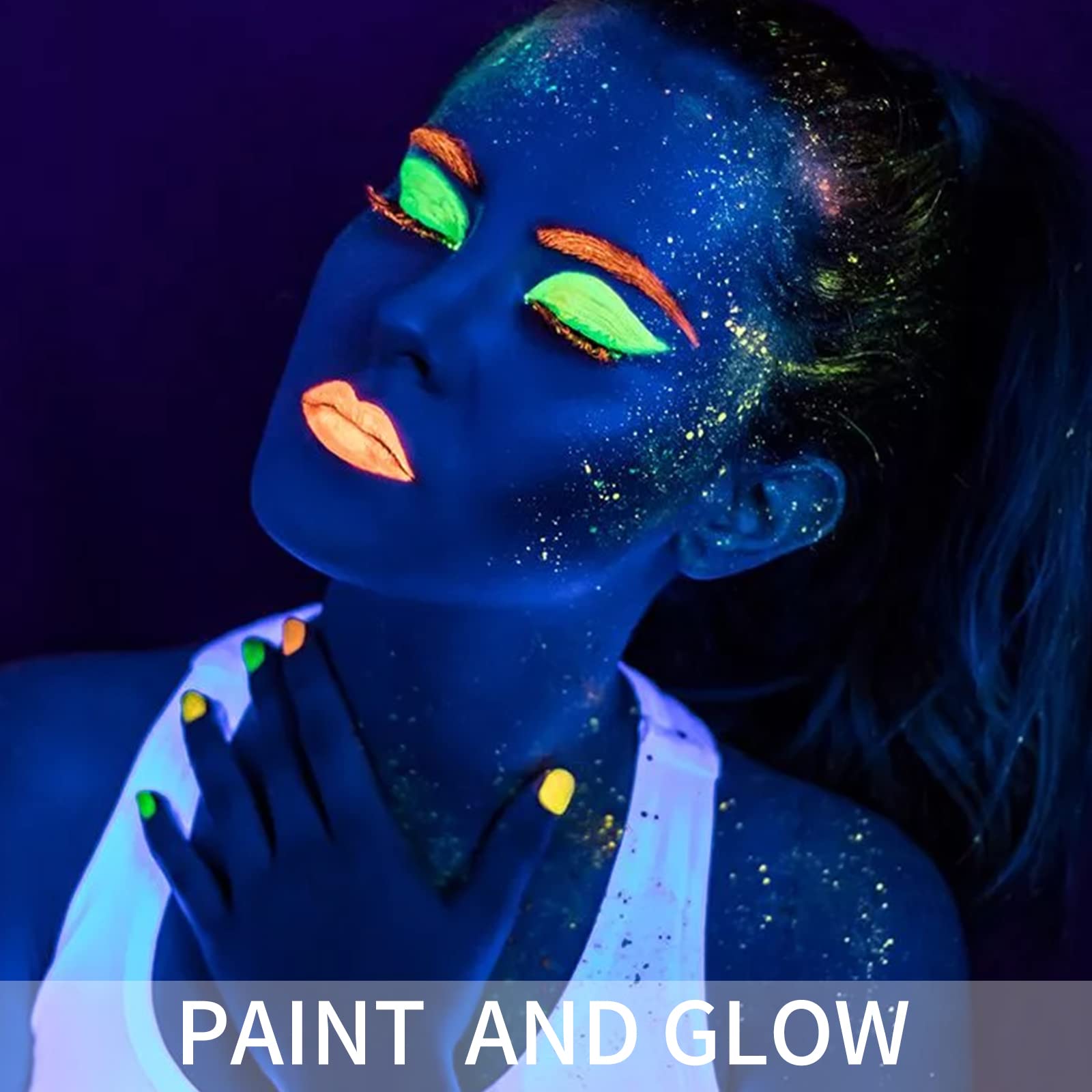 Boobeen Face & Body Paint Neon Fluorescent Glow Water Based Face Painting Kit UV Glow Water Activated Body Paint, in Dark Party Supplies, Set of 6 Tubes