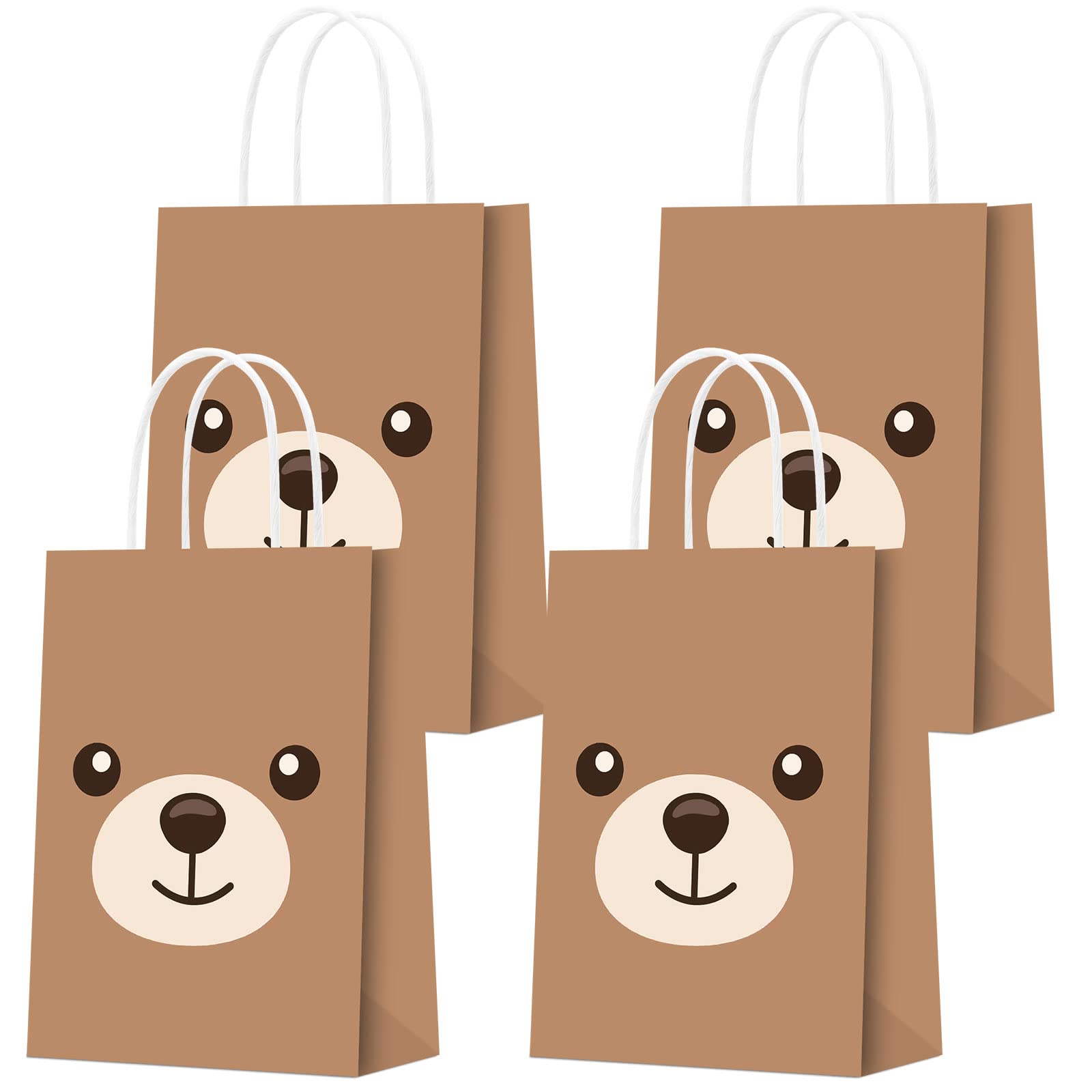 KERINGO 16 PCS Party Bags for Bear Party Decorations for Bear Baby Shower Party Bags Gift Treat Bags Paper Goody Candy Snack Bags for Kids Boy Girl Birthday Party Supplies and Decor