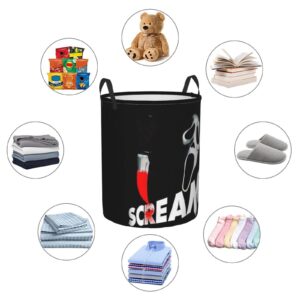 Movie Scream Theme Horror Dirty Clothes Laundry Hamper Durable Waterproof Polyester Laundrys Baskets With Handle Circular Foldable Storage Basket