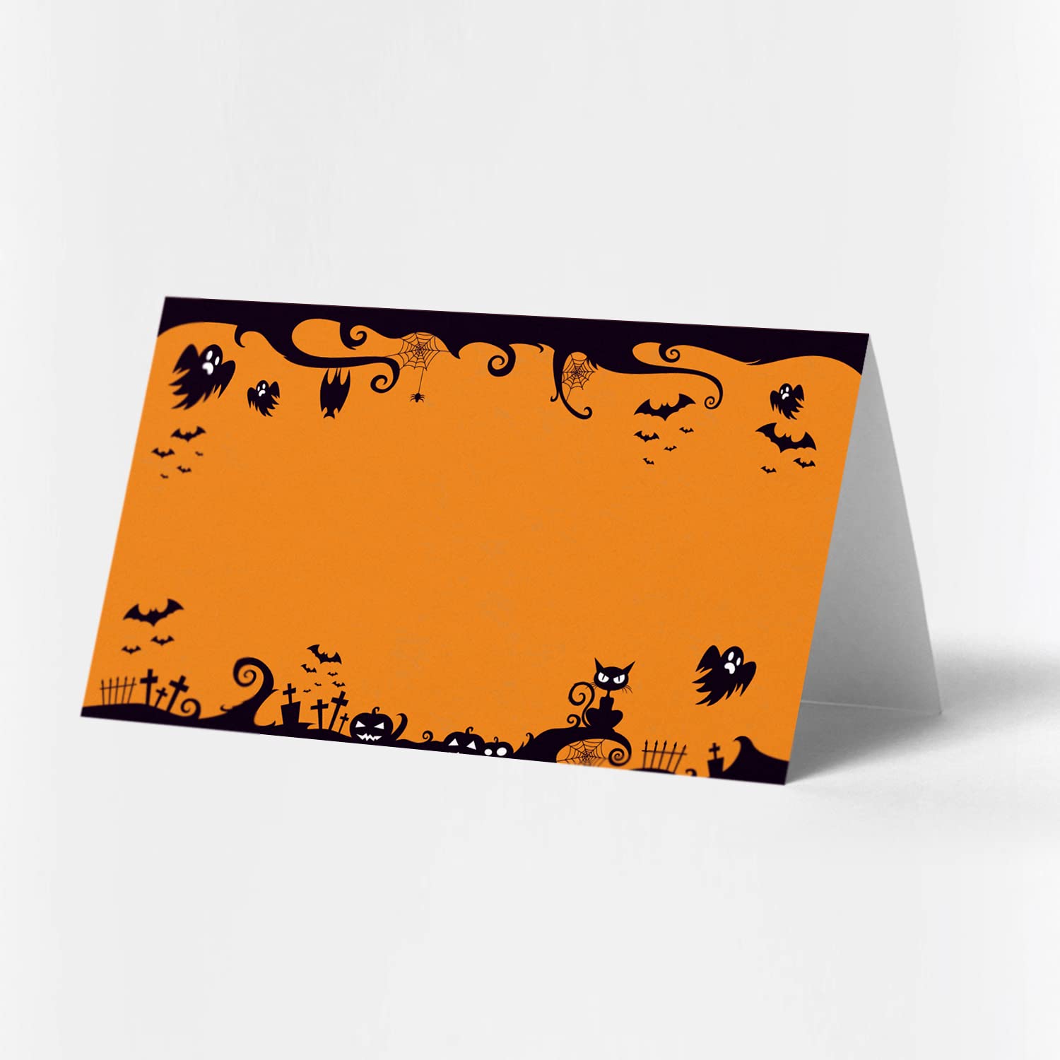 Halloween Place Cards (3.5 x 2 in) 25 pcs, Table Name Cards for Halloween Party, Seating Name Cards, Food Labels, Scored for Easy Folding, Halloween Party Supplies, Fiesta Party - SJK033