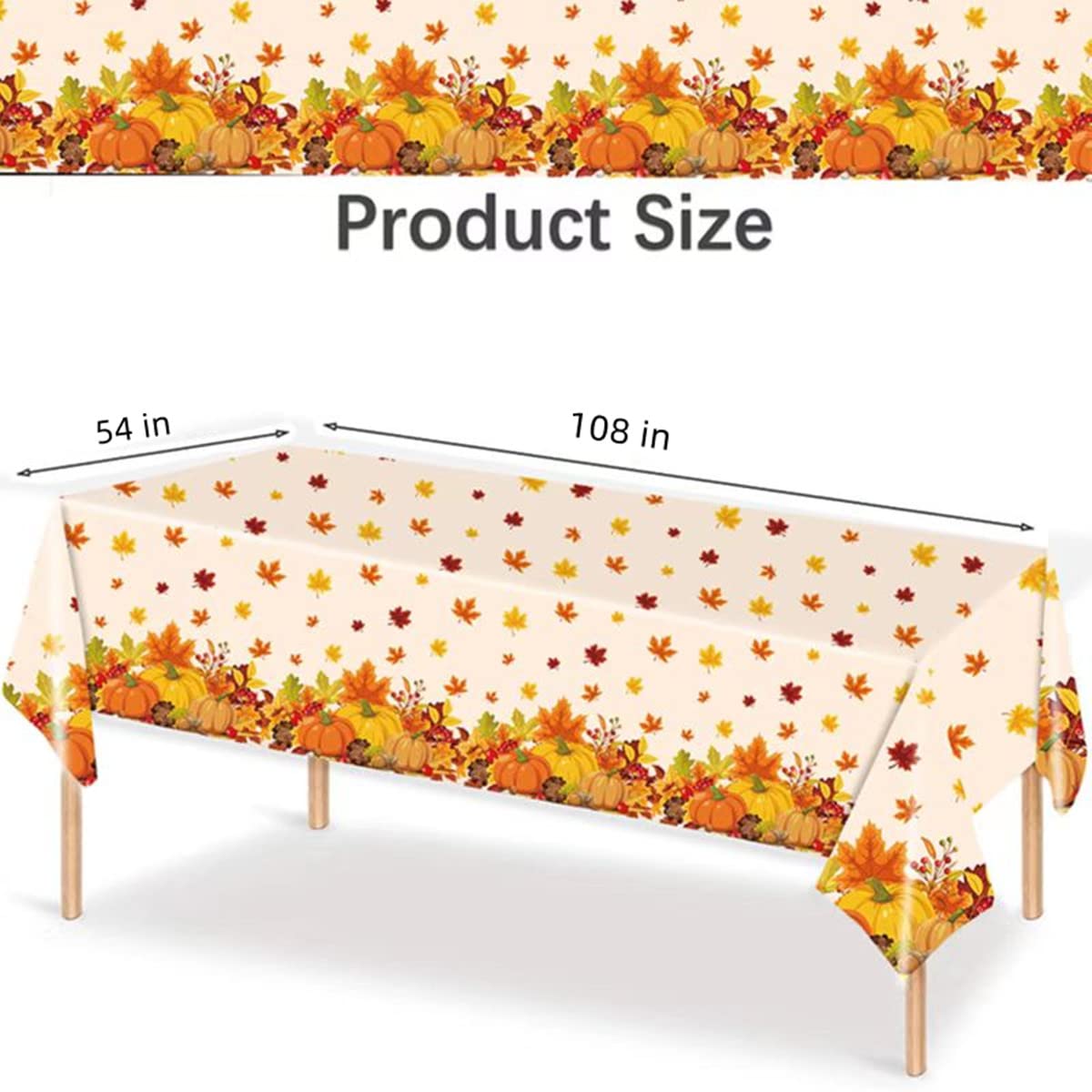 ibohr 3 Pack Thanksgiving Disposable Tablecloth Fall Maple Pumpkin Vinyl Waterproof Rectangle Thanksgiving Plastic Tablecloths for Fall Decorations for Home, Party Decor, 54 x 108 inch