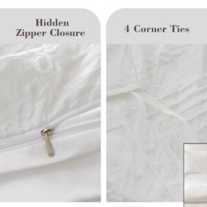 EMME White Duvet Cover Queen, Tufted Microfiber Comforter Cover Set, Textured Boho Bedding Sets Queen for All Seasons, 3 Pieces Duvet Cover Full, 1 Duvet Cover + 2 Pillowcases (White, Queen)