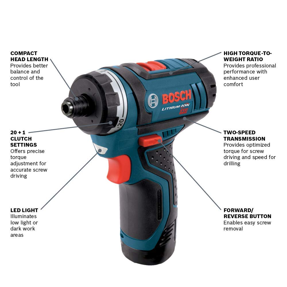 BOSCH PS21N 12V Max Two-Speed Pocket Driver (Bare Tool) (Renewed)