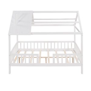 AOCOROE Full Size House Bed Frames for Boys and Girls,Wood Full Bed Frame House-Shaped Canopy Bed Frame with Slats and Surrounding Guard Rails, Full Size