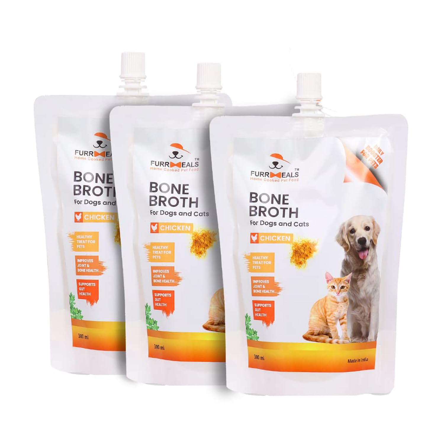 FurrMeals Ready to Serve Chicken Bone Broth | Gravy/Wet Dog Food | Treat for Dogs and Cats | 300ml x Pack of 3 | Joint Health Natural Supplement