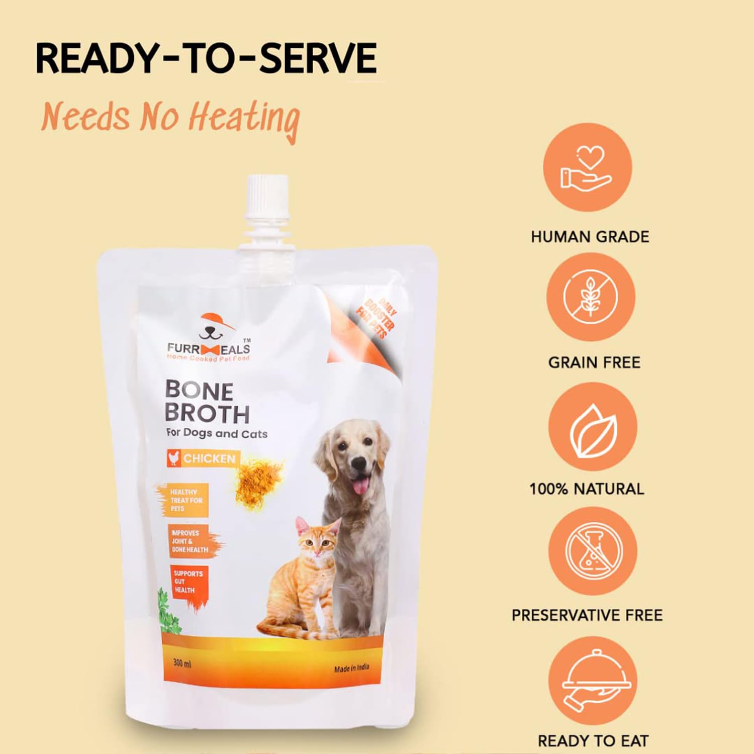 FurrMeals Ready to Serve Chicken Bone Broth | Gravy/Wet Dog Food | Treat for Dogs and Cats | 300ml x Pack of 3 | Joint Health Natural Supplement