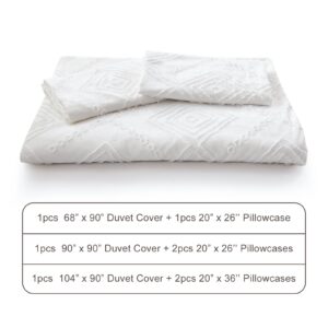 EMME White Duvet Cover Queen, Tufted Microfiber Comforter Cover Set, Textured Boho Bedding Sets Queen for All Seasons, 3 Pieces Duvet Cover Full, 1 Duvet Cover + 2 Pillowcases (White, Queen)