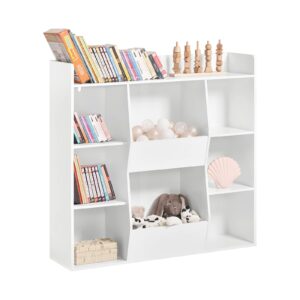 Haotian Kid's Bookshelf Children Bookcase with Toy Storage Organizer, Toddler Book Rack for Playroom, Book Holder for Nursery Classroom, White, KMB55-W