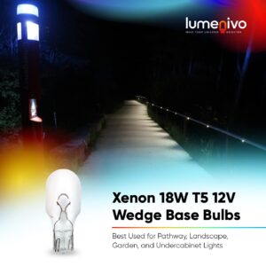 Lumenivo Xenon Light Bulb, 18W T5 12V Wedge Base, 20 Pack, 2800K Warm White, Ideal for Undercabinet Lighting and Malibu Landscape Lighting, 20,000 Hours, Clear