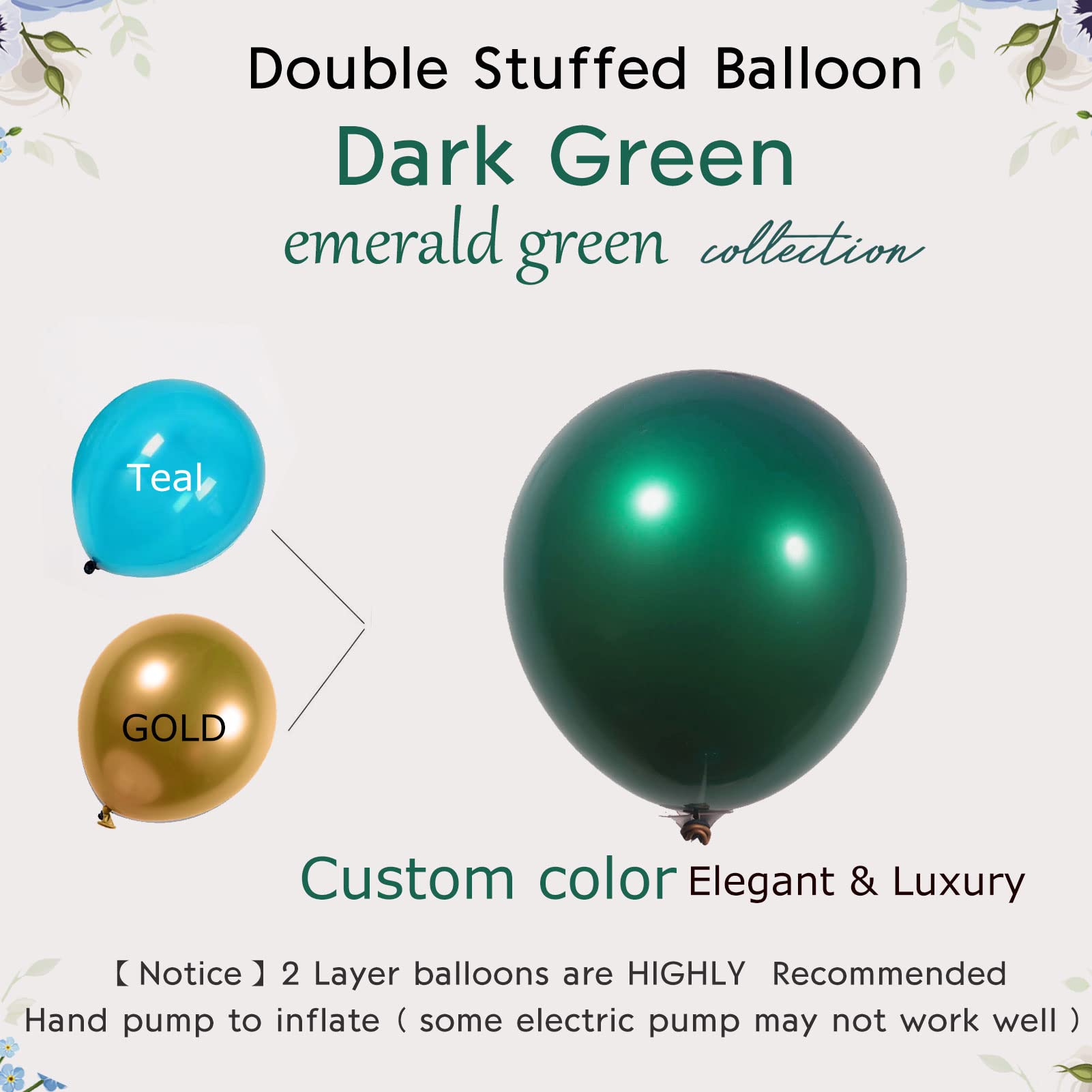 Double stuffed emerald Balloons Different sizes Customized 52 PACK 18+10+5 inch Dark Teal emerald green Balloon Garland kit For Wedding Birthday baby shower anniversary decorations