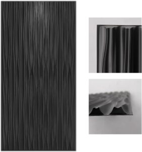 art3d black large pvc 3d wall panels for interior wall décor, drop ceiling tile 2x4, 3d textured wavy wall panels decorative, pack of 6 tiles(47.2"×23.6")