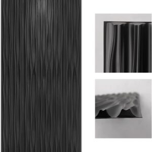 Art3d Black Large PVC 3D Wall Panels for Interior Wall Décor, Drop Ceiling Tile 2x4, 3D Textured Wavy Wall Panels Decorative, Pack of 6 Tiles(47.2"×23.6")