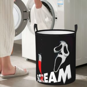 Movie Scream Theme Horror Dirty Clothes Laundry Hamper Durable Waterproof Polyester Laundrys Baskets With Handle Circular Foldable Storage Basket