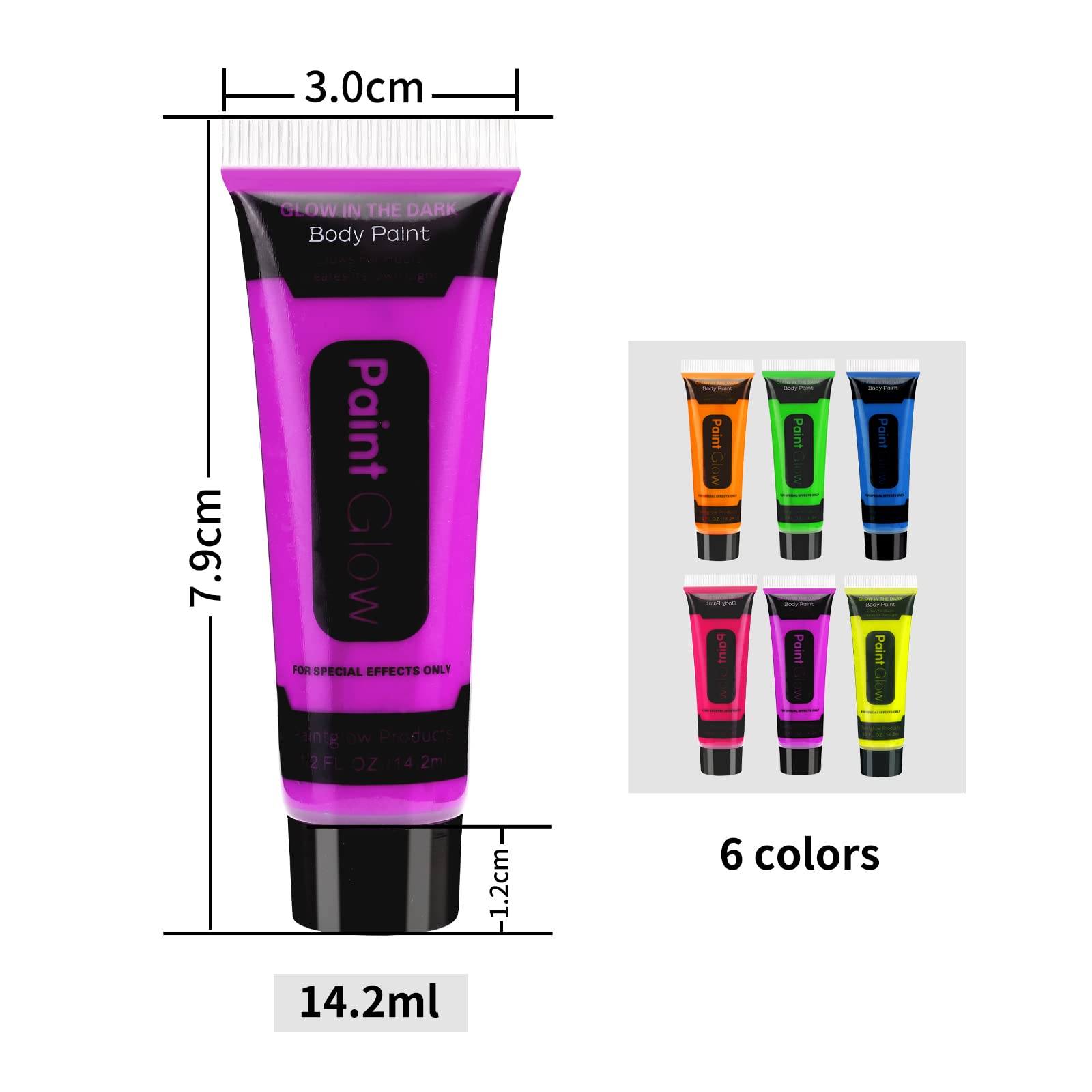 Boobeen Face & Body Paint Neon Fluorescent Glow Water Based Face Painting Kit UV Glow Water Activated Body Paint, in Dark Party Supplies, Set of 6 Tubes