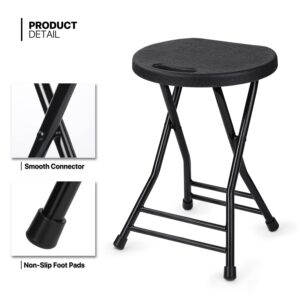 MoNiBloom 18 Inch Set of 6 Plastic Foldable Round Stools for Adults Small Lightweight Chairs for Dorm, Kitchen, Vanity and Outdoor use, 230 lbs Capacity, Black