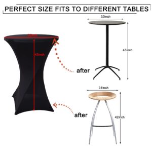 Merkaunis 6 Pack Cocktail Table Covers,Stretch Cocktail Table Tablecloth 32"x43" Fitted Hightop Table,Square Cocktail Tablecloth for Bar Wedding Cocktail Party Banquet Table (Black)