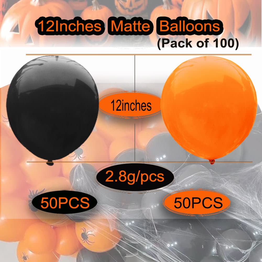 100pcs 12inch Halloween Balloons (Orange and Black Balloons). EUFARS Thicken Latex Matte Balloons for Halloween Decorations