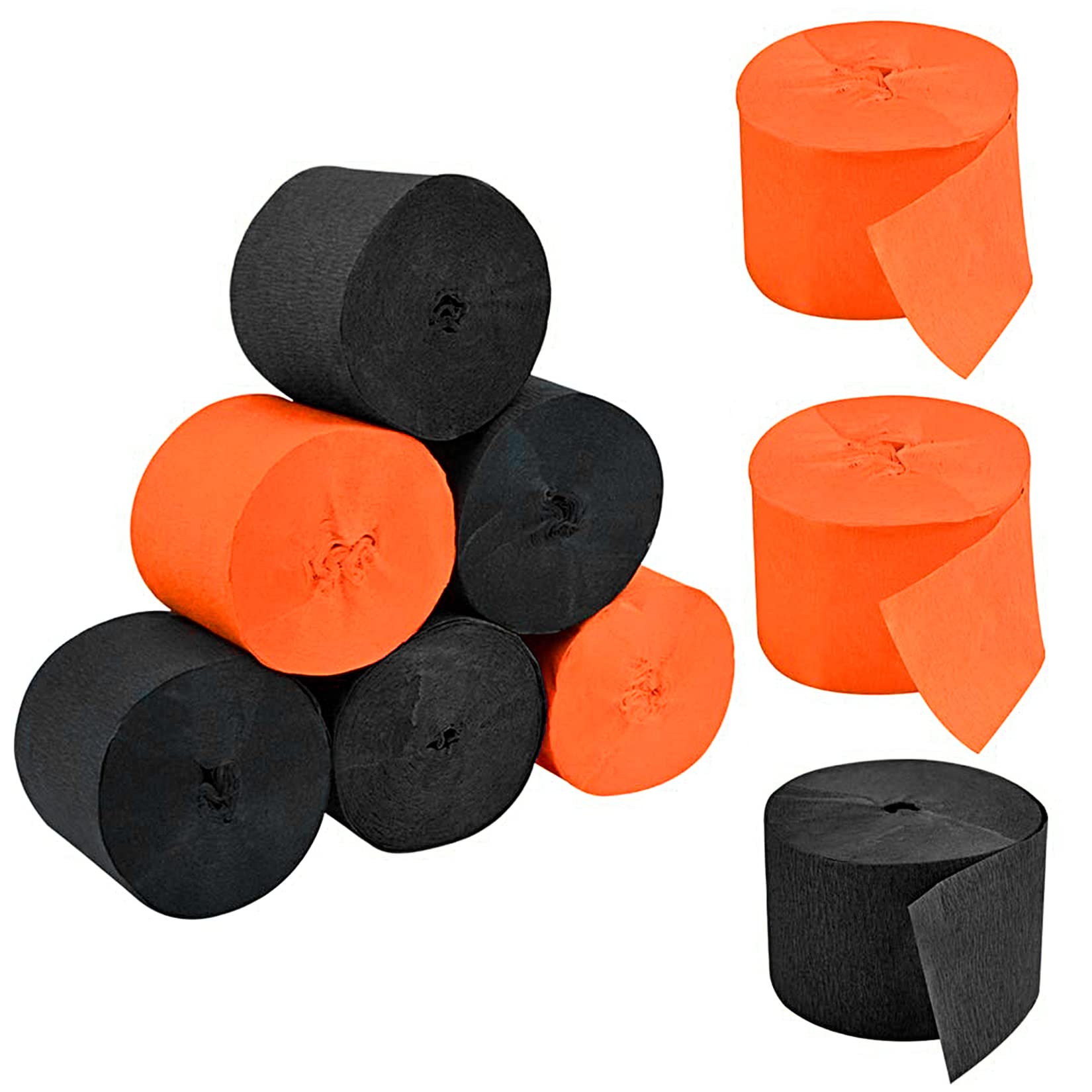 jiebor Halloween Streamers Orange and Black Crepe Paper Streamers for Halloween Party Home Classroom Office Door Wall Fireplace Decorations 9 Rolls 738 Feet