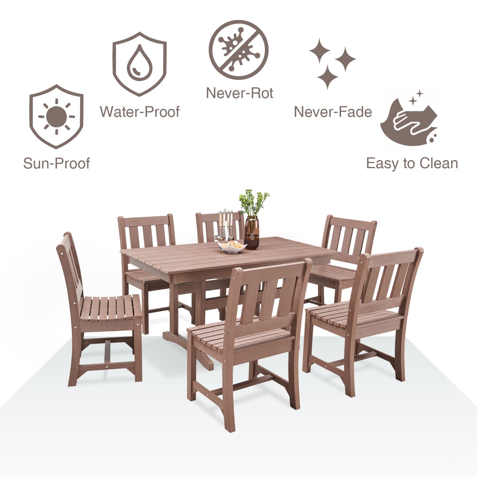 Psilvam Patio Dining Chairs, Poly Lumber Outdoor Patio Chair, Weather Resistant Patio Chair That Never Rust, Suitable for Garden & Backyard, Net Weight 28 LBs (21" D x 18" W x38 1/2" H, Brown)