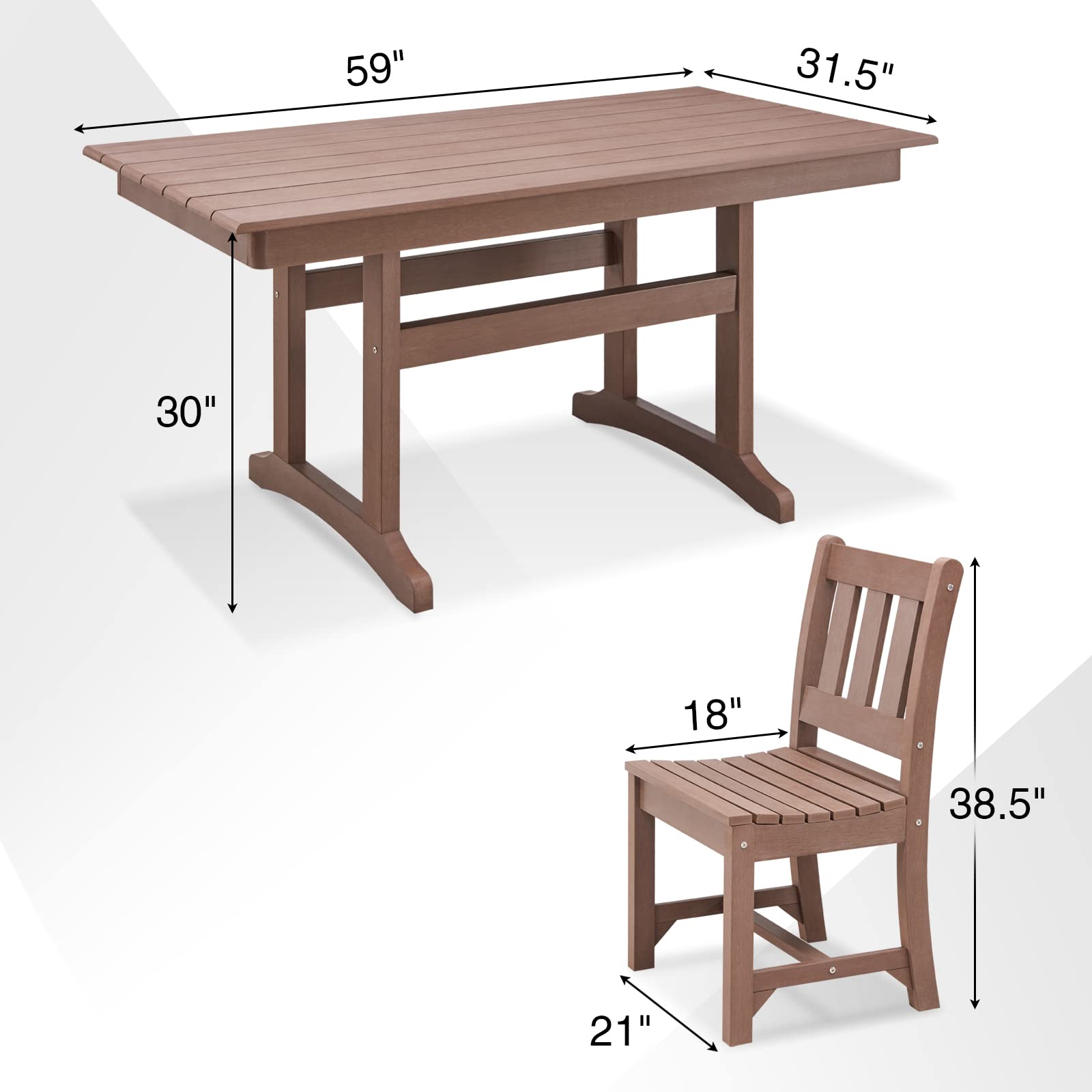 Psilvam Patio Dining Chairs, Poly Lumber Outdoor Patio Chair, Weather Resistant Patio Chair That Never Rust, Suitable for Garden & Backyard, Net Weight 28 LBs (21" D x 18" W x38 1/2" H, Brown)