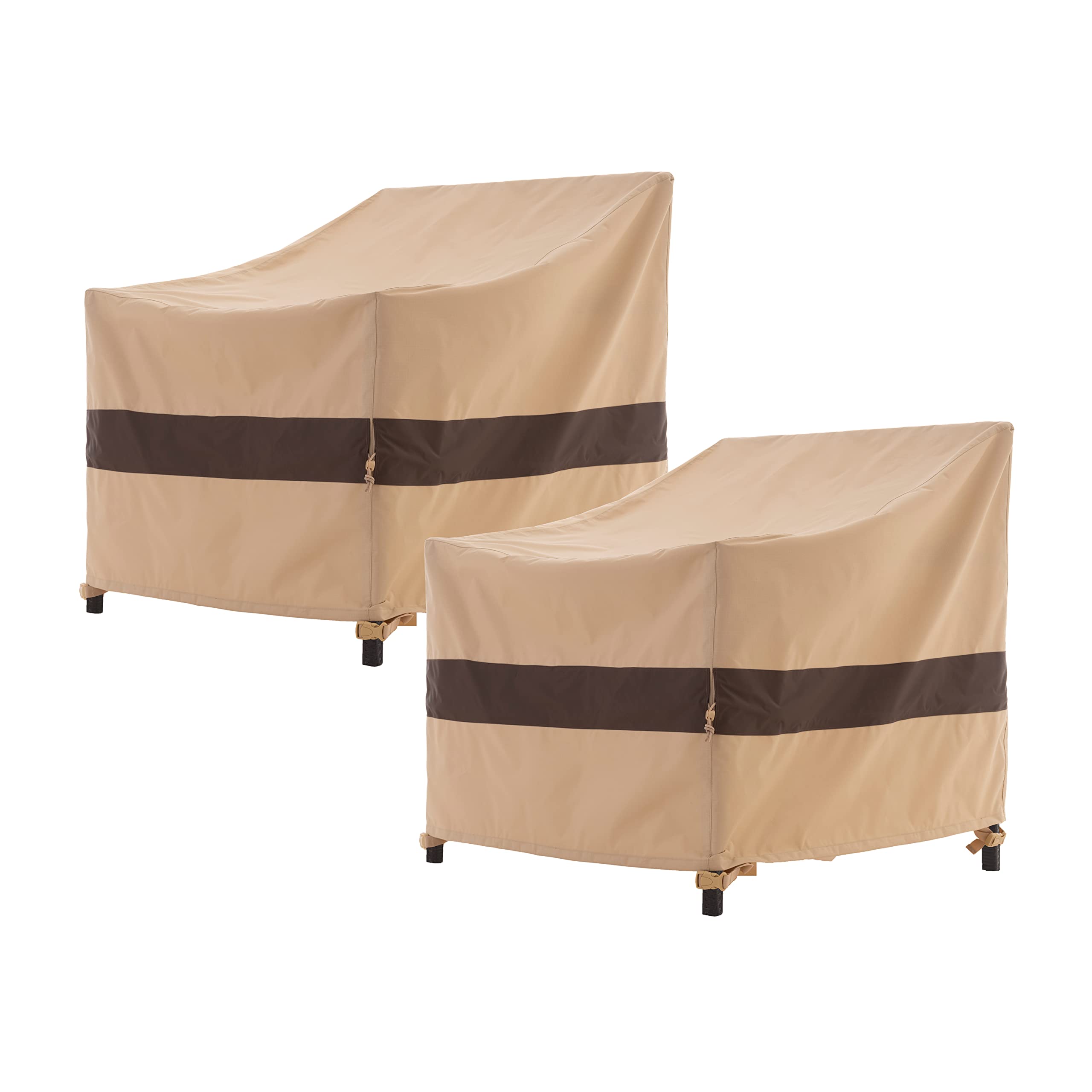 WJ-X3 Patio Chair Cover, Outdoor Lounge Cover, Heavy Duty, Waterproof Lawn Chair Covers, 33W x 35D x 36H, Beige/Coffee, 2-Pack