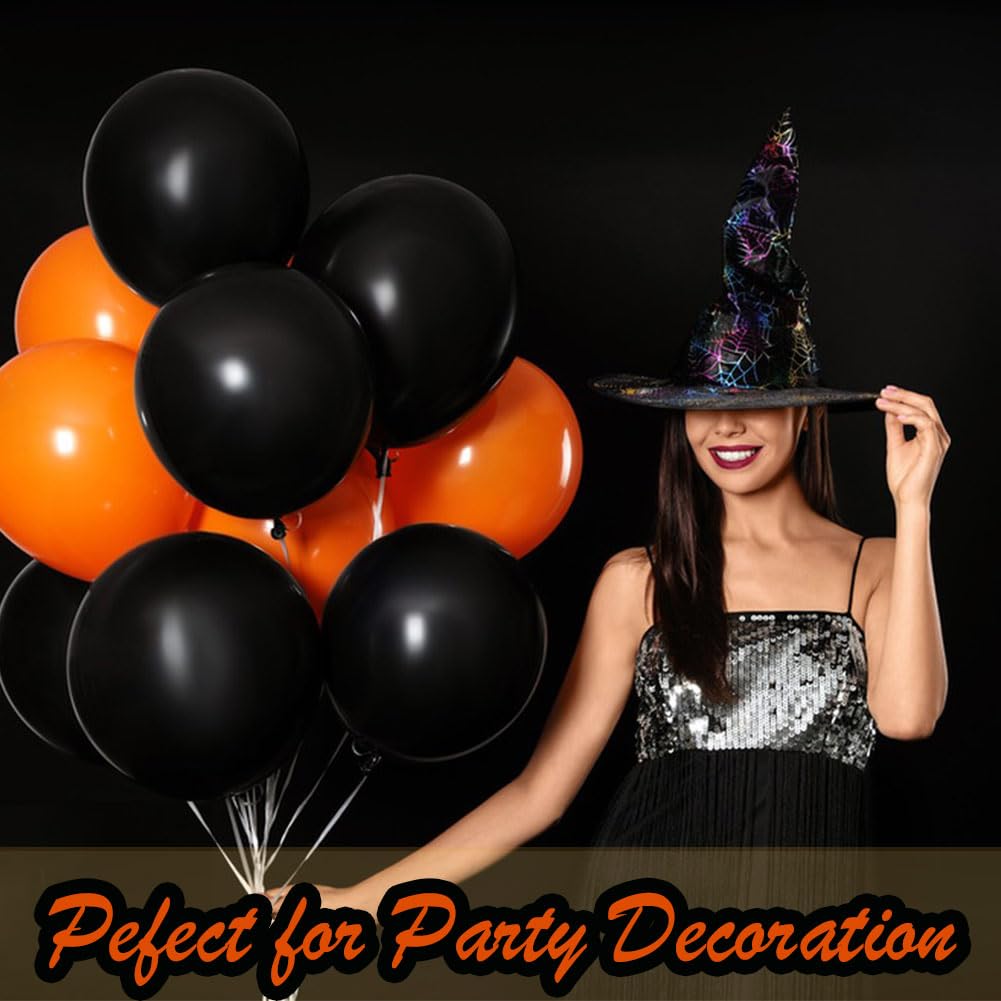 100pcs 12inch Halloween Balloons (Orange and Black Balloons). EUFARS Thicken Latex Matte Balloons for Halloween Decorations